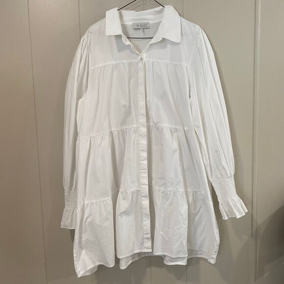 WAYF White Tiered Mini Dress XL | Long Sleeve Babydoll Dress Women’s Flowy Tunic - Picture 1 of 10